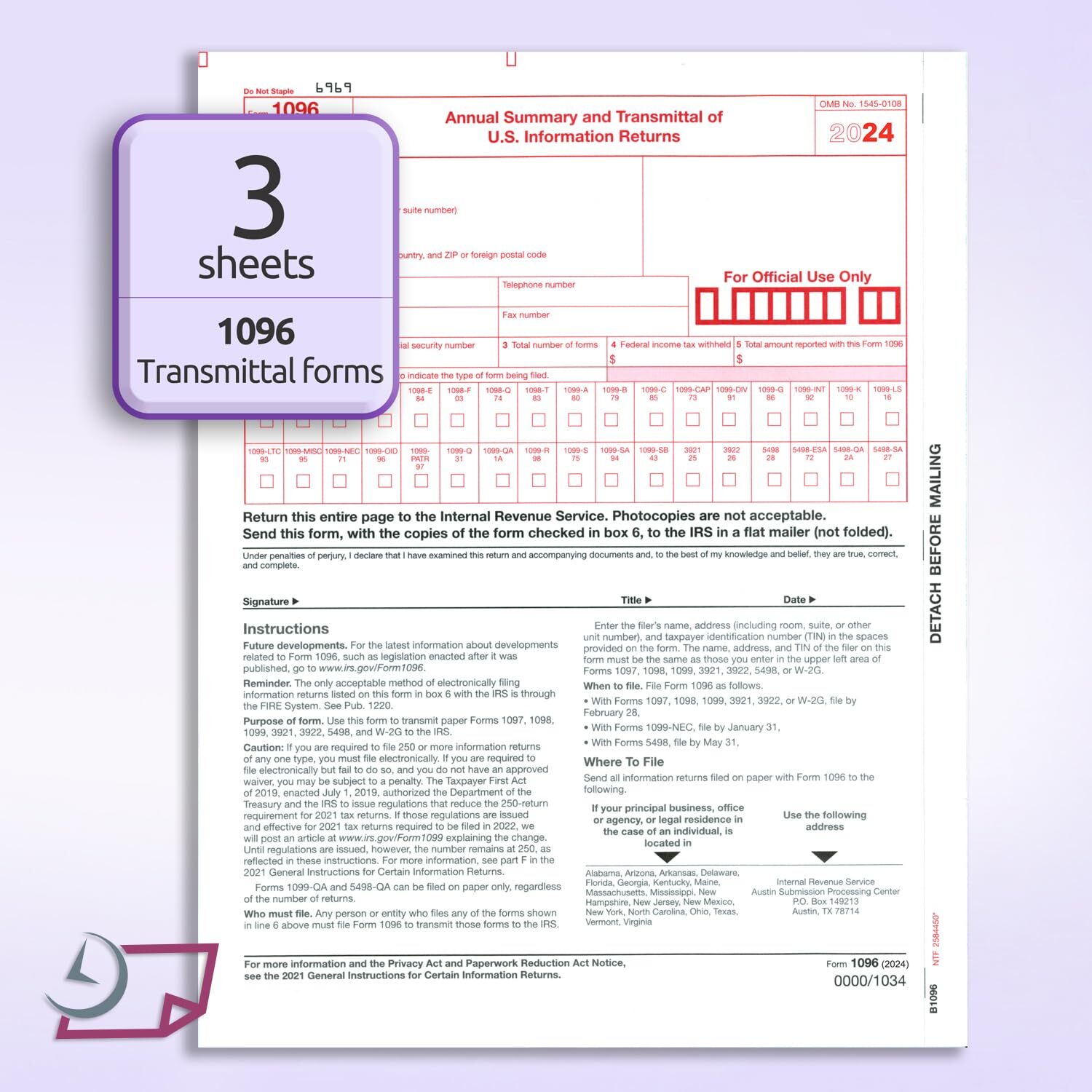 1099-NEC Forms for 2024 4-Part Tax Forms with Envelopes Compatible with Software