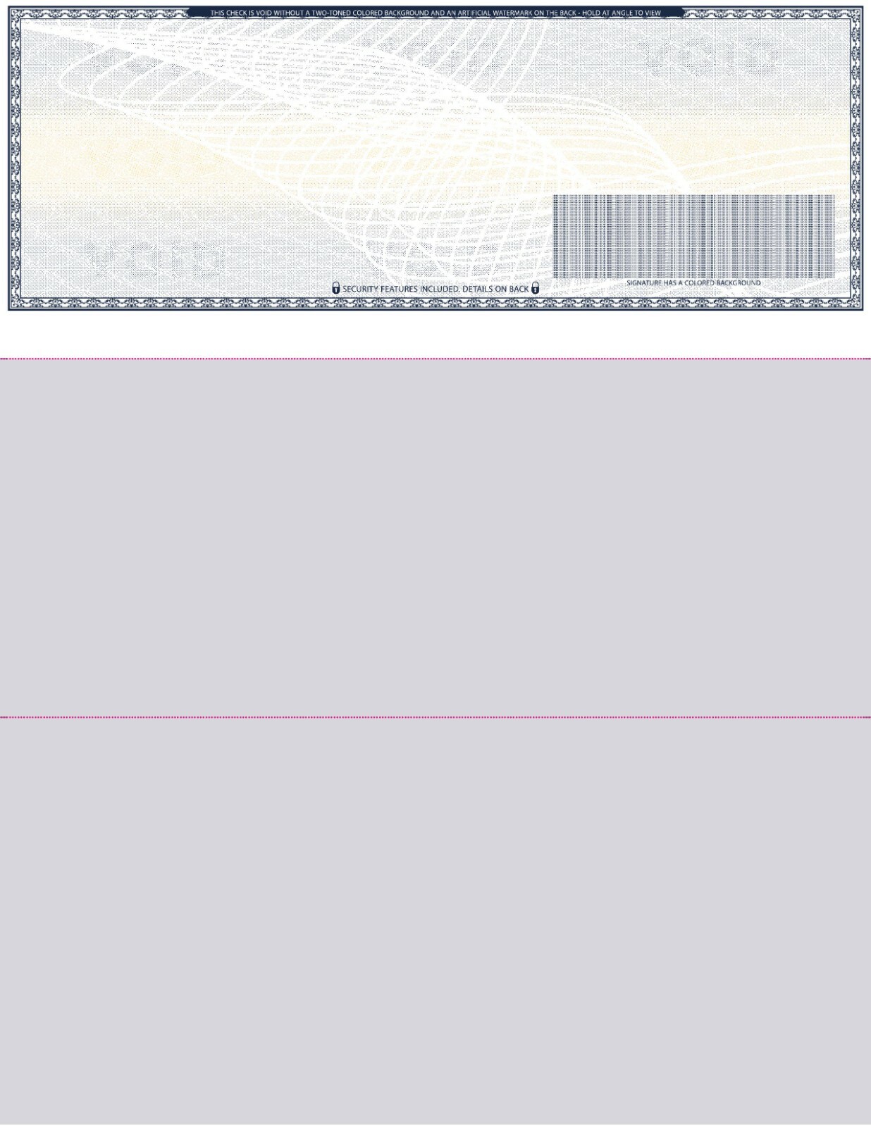 2000 Blank Check paper “High Security” – Check on Top – Dark Blue Art Deco