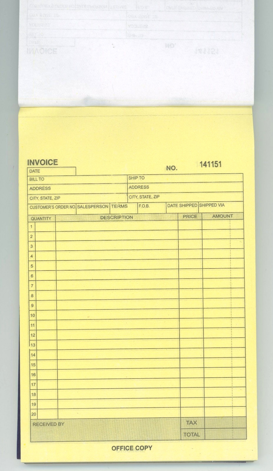 1 Invoice Order Sales Receipt Book 2 Part Duplicate Carbon Copy 50 Orders 8 1/2″