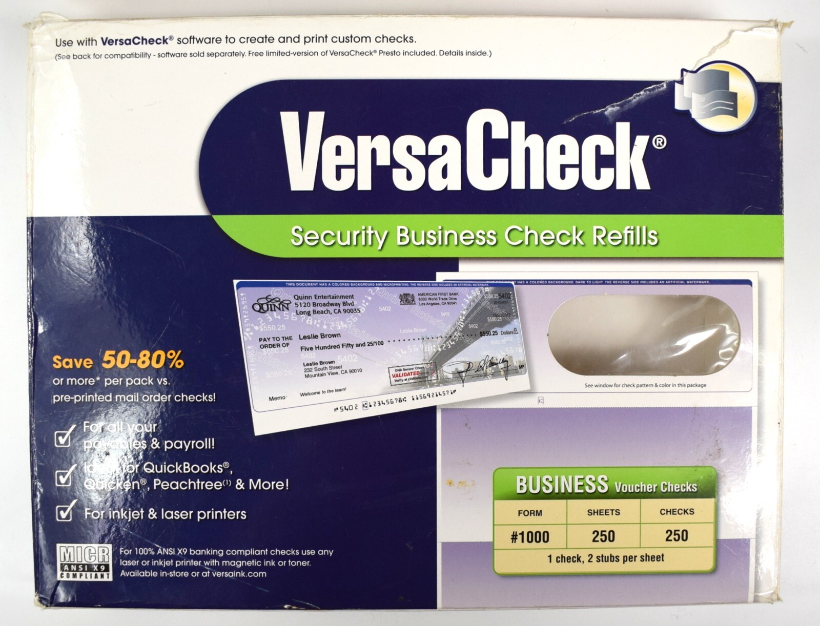 VersaCheck Security Business Check Refills – 250 SHEETS, 250 CHECKS