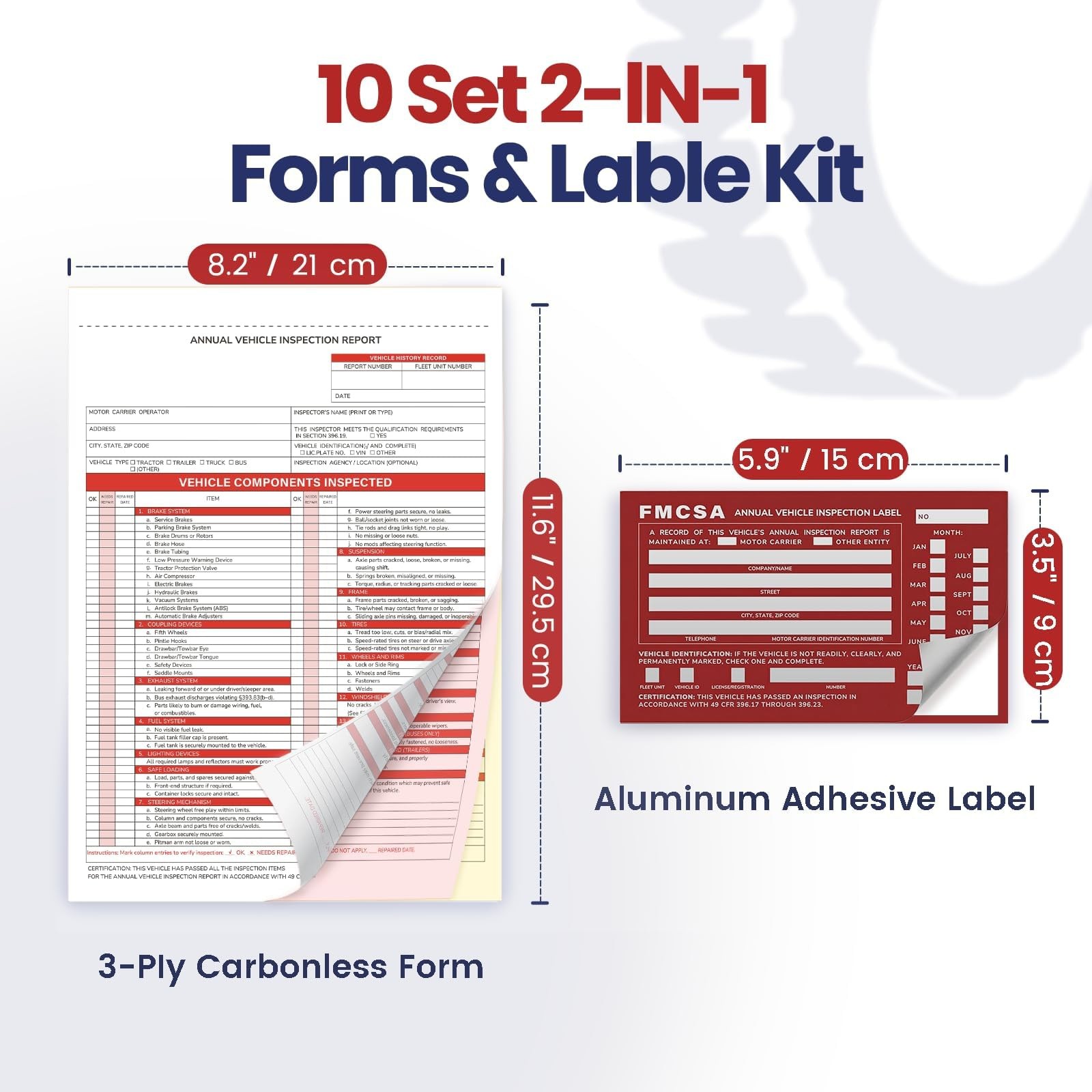 Annual Vehicle Inspection Record Kit – 3-Part NCR Forms (10 Sets) + High-Visi…