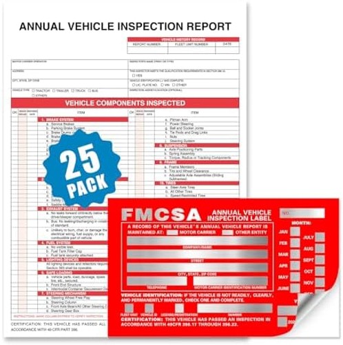 Annual Vehicle Inspection Report Form 25-pk 3-Ply Carbonless, 8.5″ x 11.75″ +…