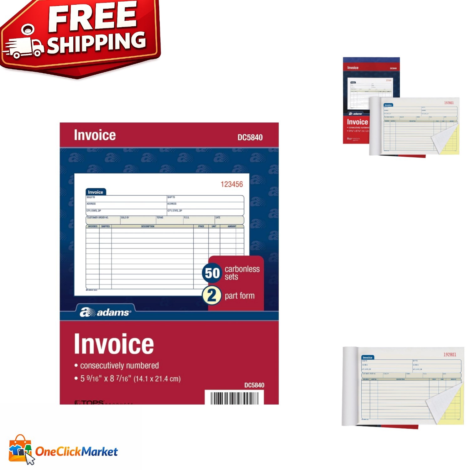 Elegant 2-Part Carbonless Invoice Book – 50 Sets, 5-9/16 x 8-7/16 Inches