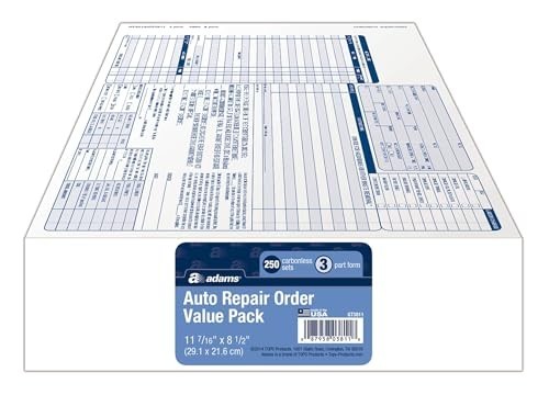 Garage Repair Order Forms, 8.5×11″, 3-Part, 250 Count, White & Canary, Invoice P