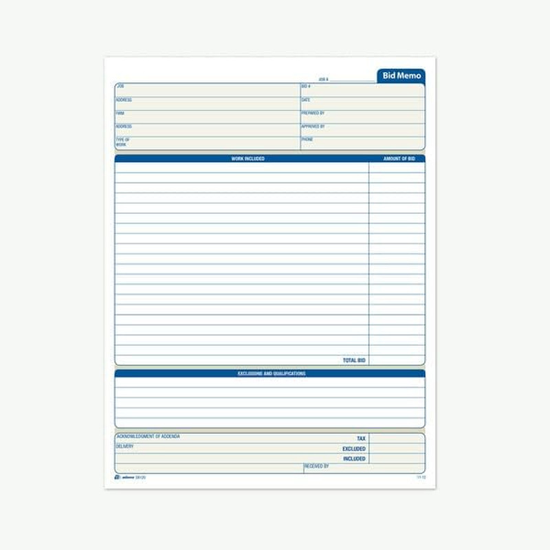 Adams Bid Memos Business Proposal Forms Estimate Sheets Book D8120 25 Sets