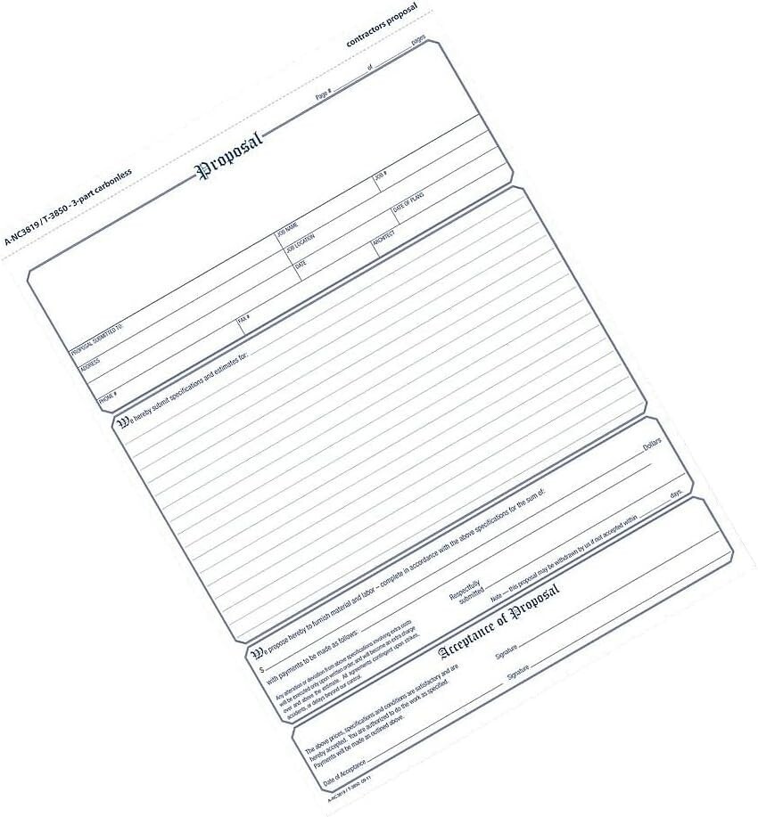 Efficient 50-Pack Contractor Proposal Forms – 3-Part, Color-Coded Convenience