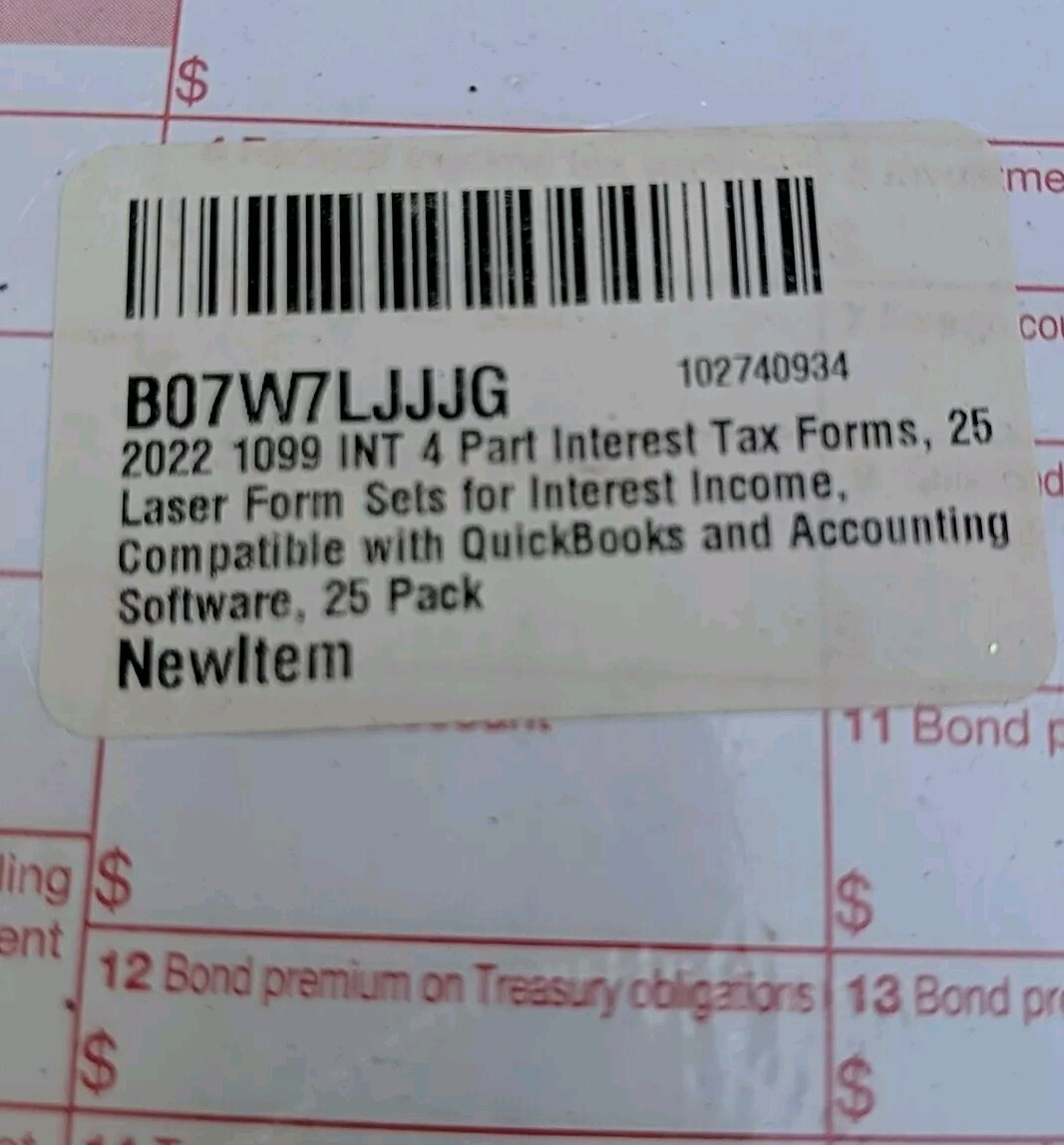 2022 1099-INT 4pt Interest Tax Laser Forms/5121, 5121, 5122, 77772, 5100 75-Pack