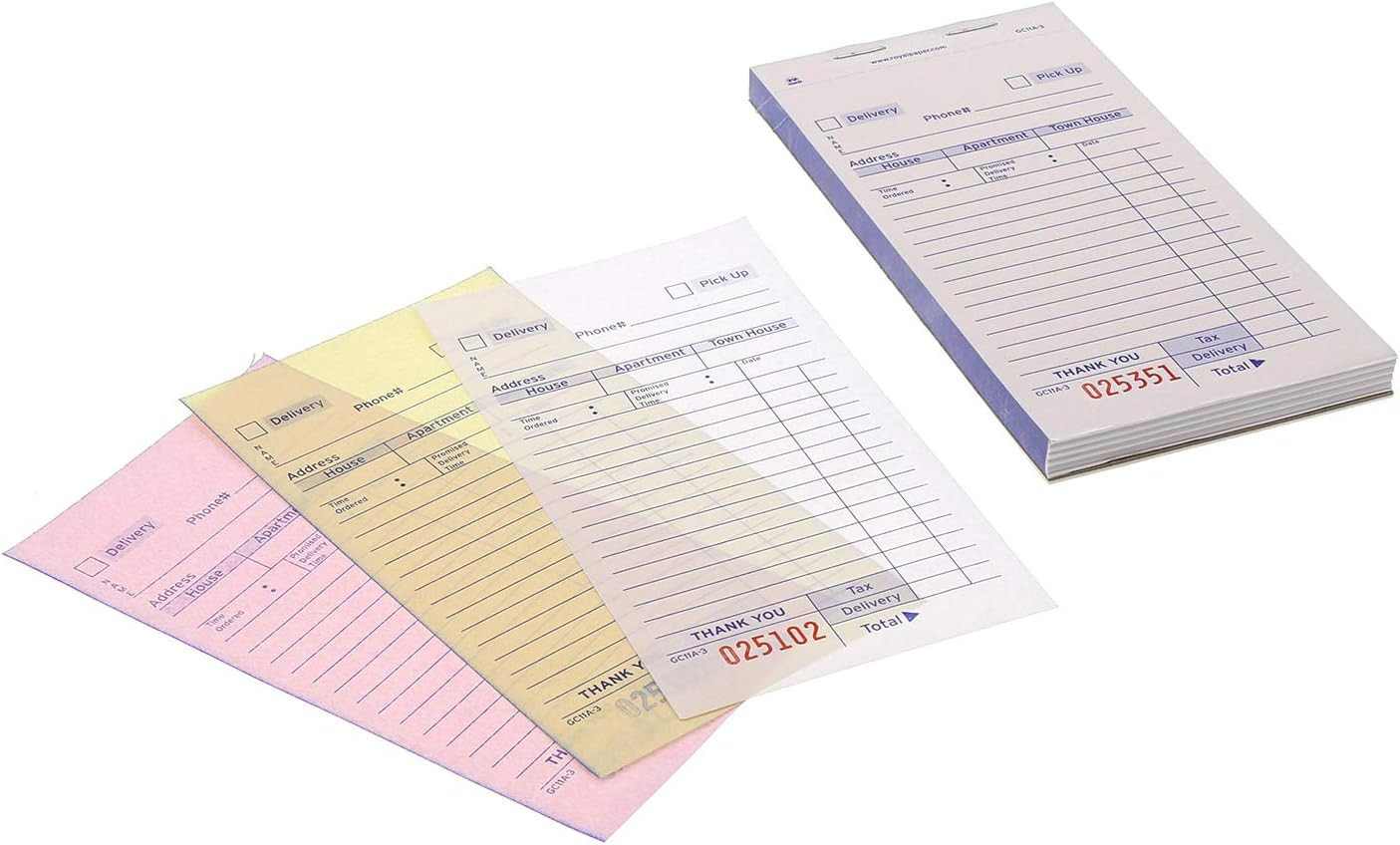 Amercare Guest Check Pad, 14 Lines, Three-Part Carbonless, 3.4 X 6.69, 50 Forms/