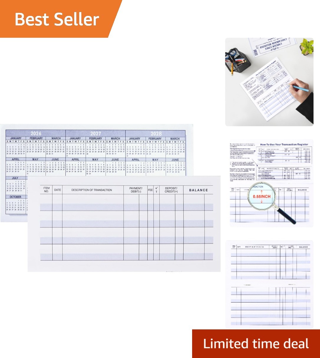 Larger Lines 12 Pack Check Registers for Personal & Business Financial Tracking