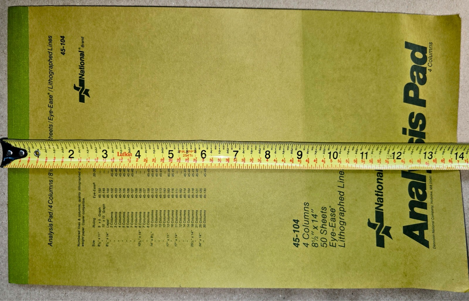Vintage National Brand 4 Column Analysis Pad 45-104 – 14″ x 8 1/2″ x 1/4″ Thick