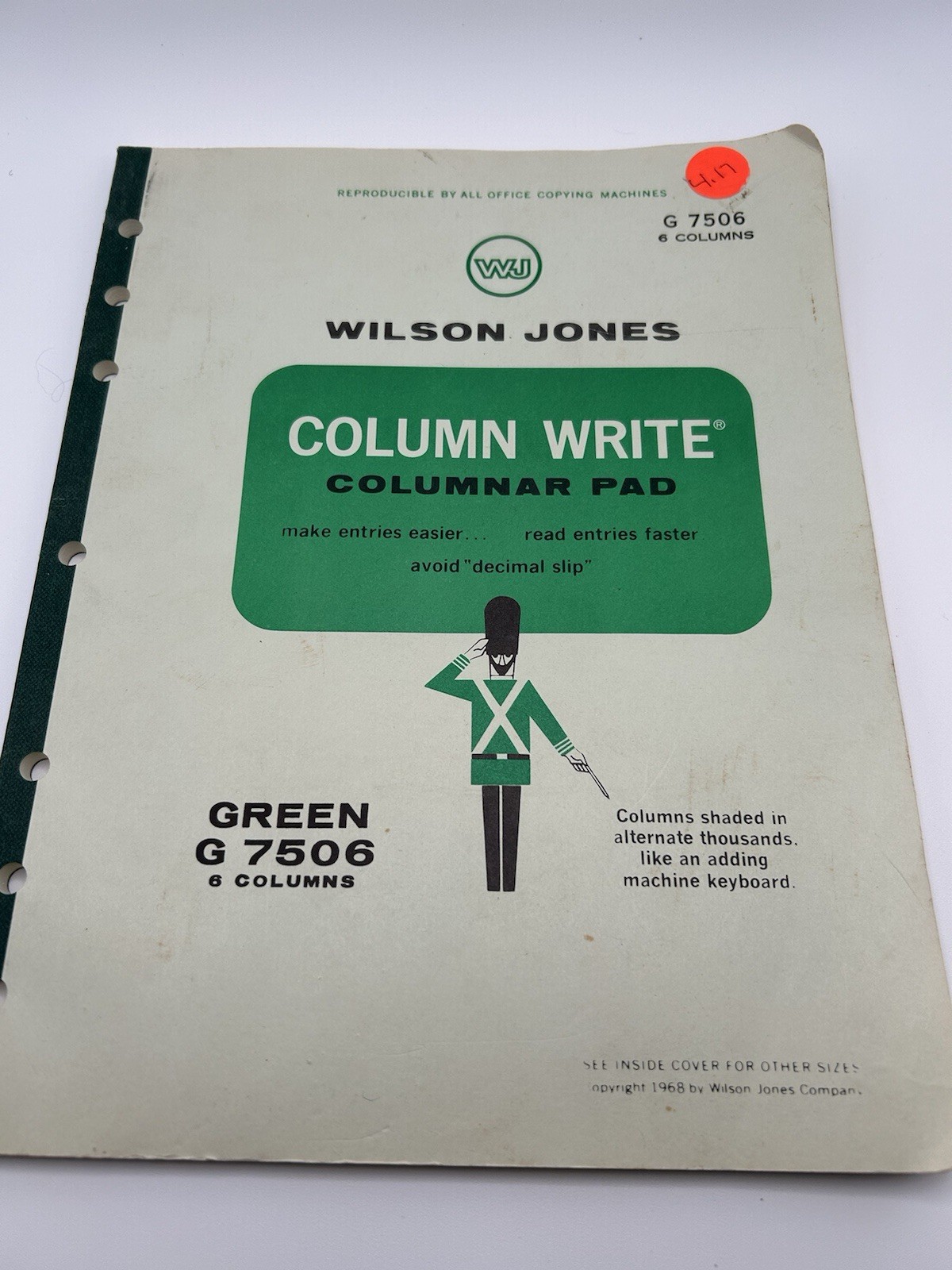 1968 Wilson Jones Write Columnar Pad Green G7506 6 Columns Accounting Ledger D3