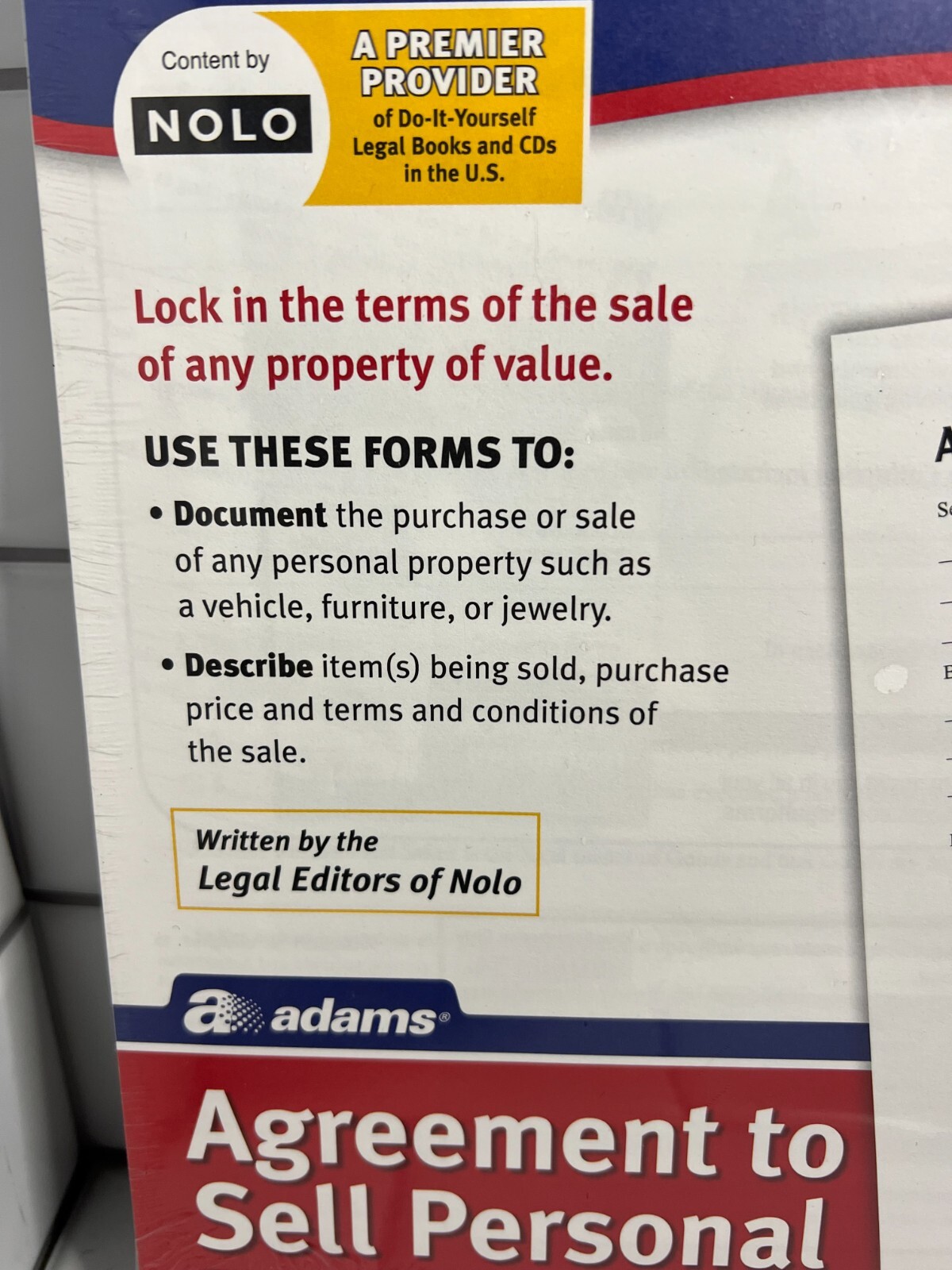 Nolo Adams Agreement to Sell Personal Property – Terms & Conditions of Sale Form