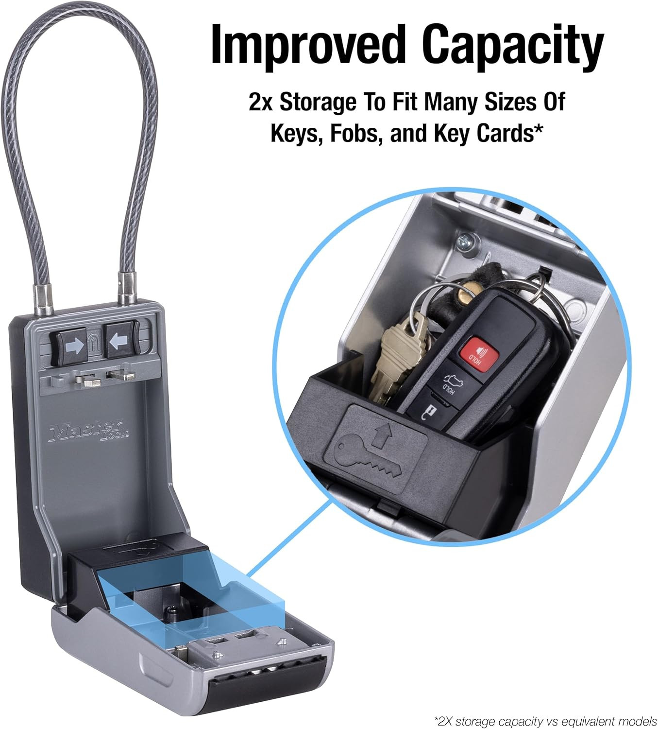 Secure High Capacity Key Lockbox with Combination Dial & Removable Cable