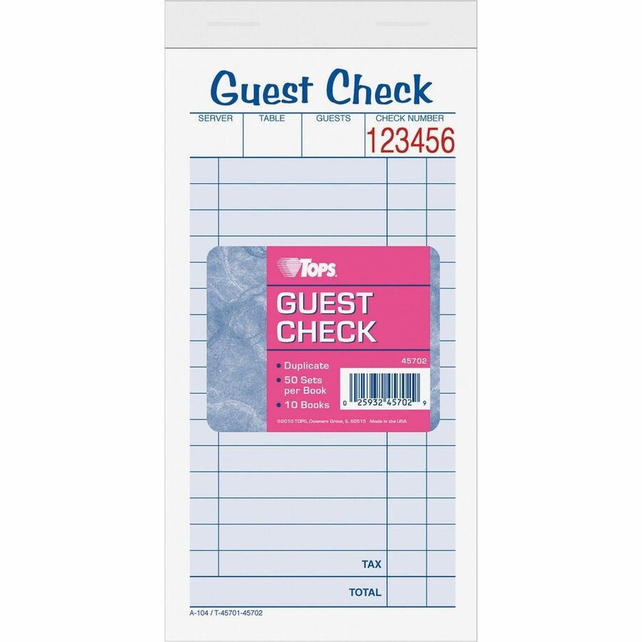 Tops Guest Check Book – 2 Part – 5.50″ X 3.37″ Sheet Size – 10 / Pack (TOP45702)