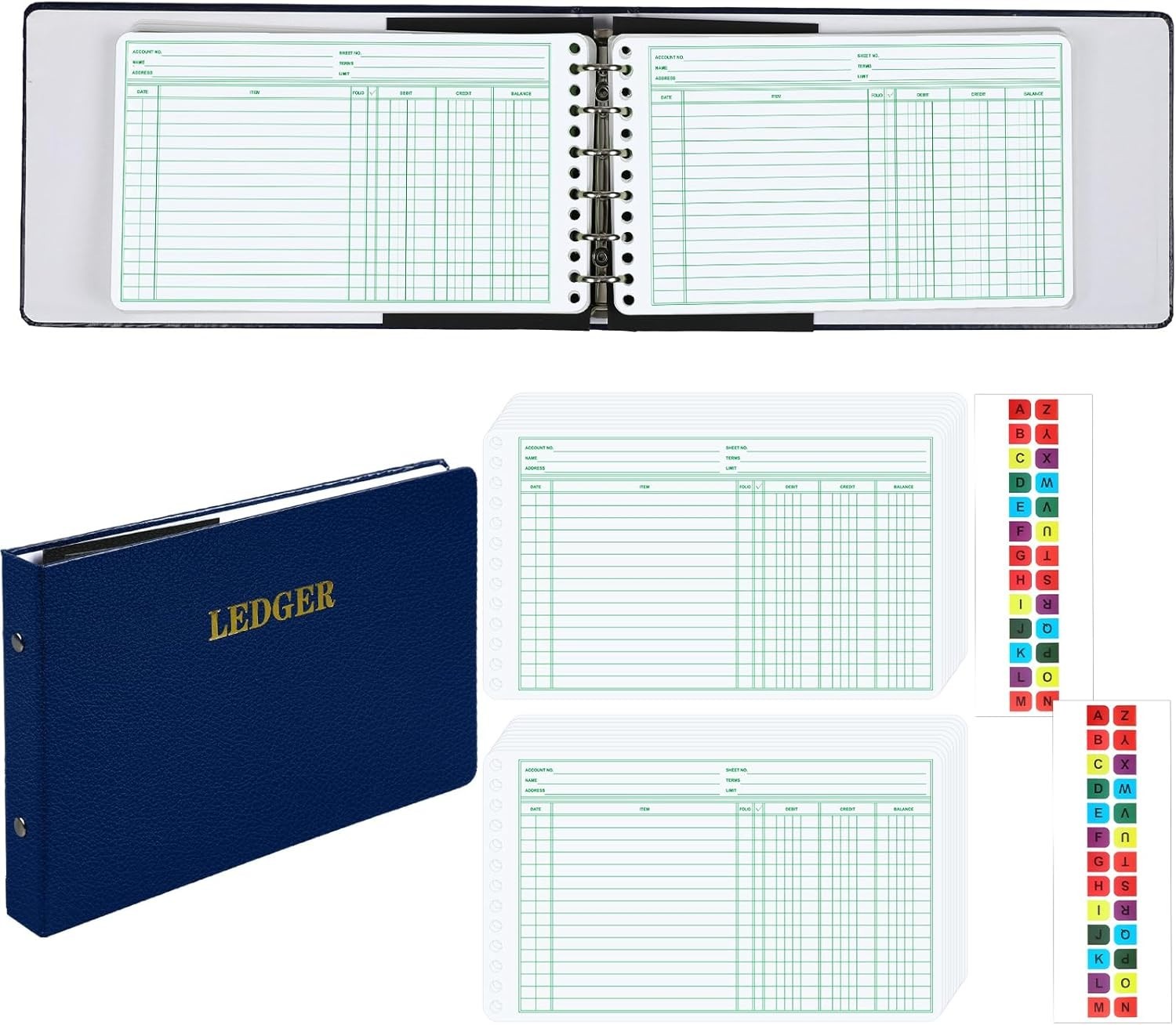 Skyygemm Ring Ledger Binder with 200 Pcs 5″X8.5″ Ledger Sheets Small Index Tabs