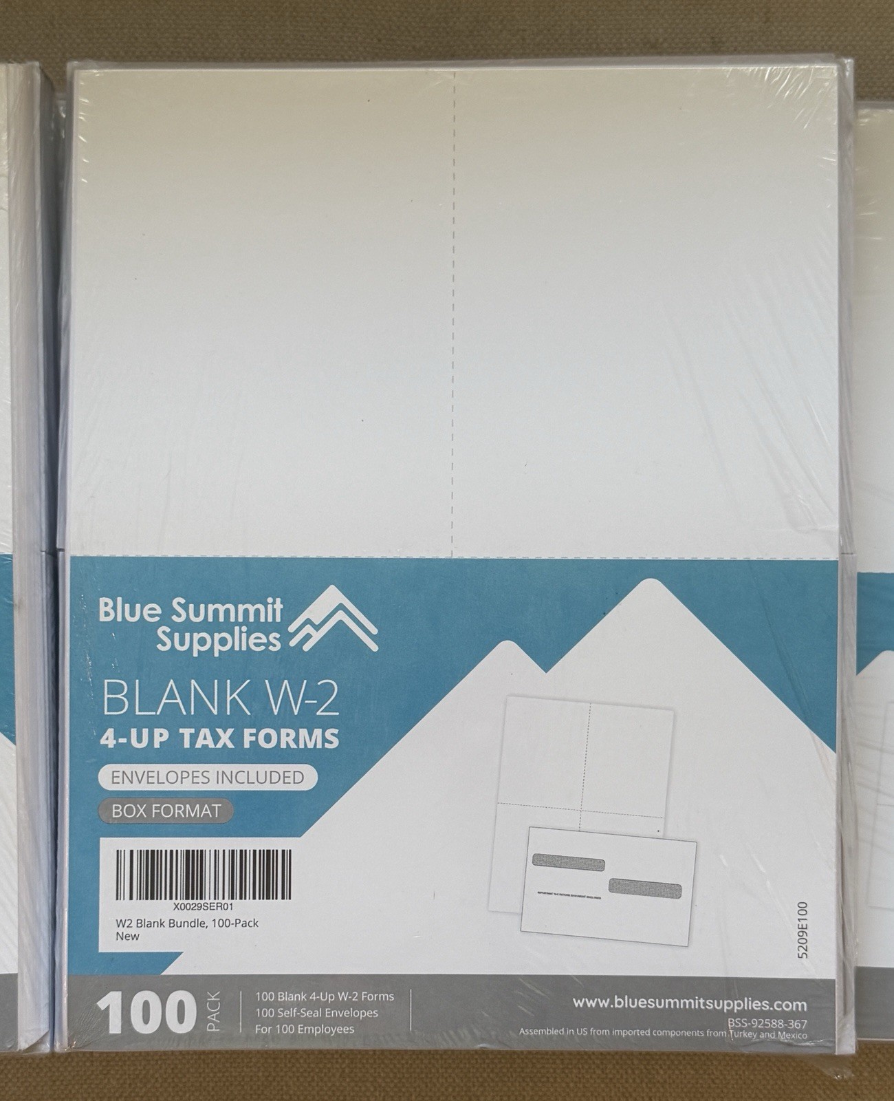 Blue Summit Supplies Blank W2 4-Up Tax Forms w/Envelopes 100 Employee 5 Packages
