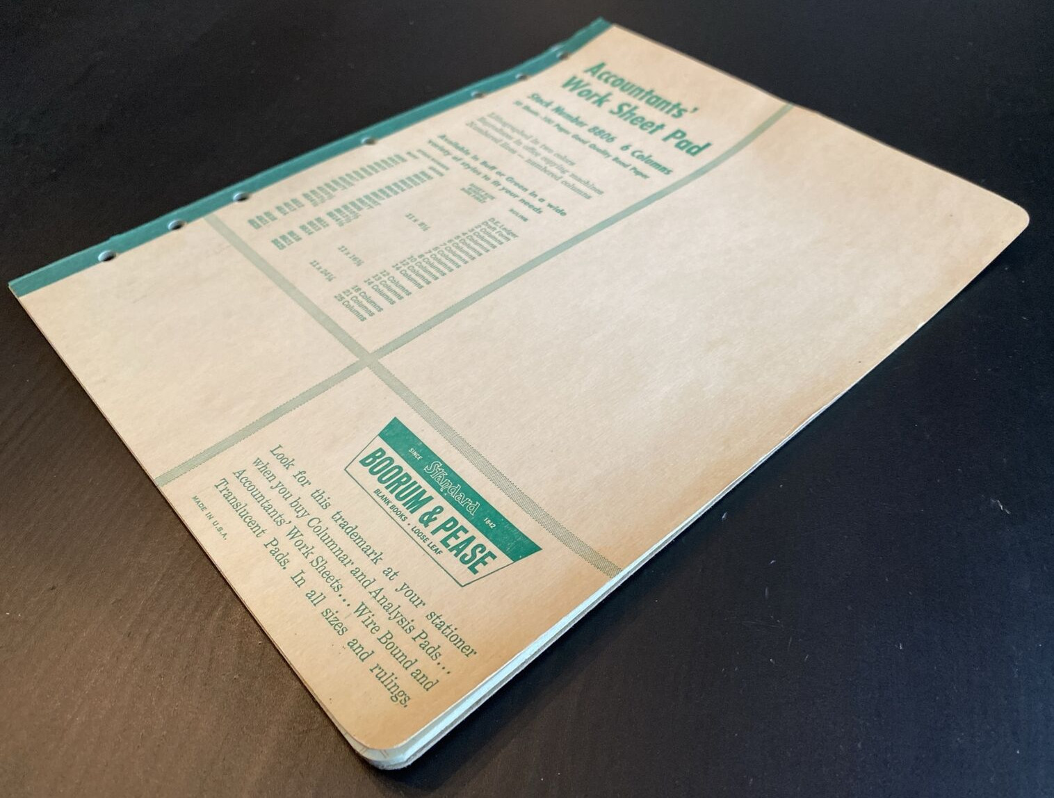 Vtg Boorum & Pease Columnar Acctg Pad 6 Column 8806 46 Unused, Blank Green Pgs