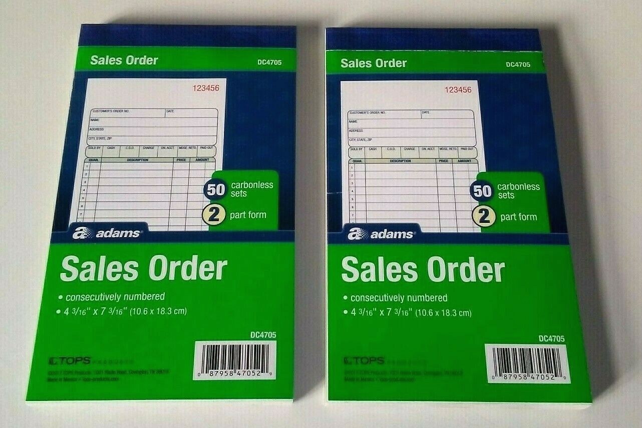 (TWO) Adams Sales Order Book, 2-Part, Carbonless, White/Canary, 4-3/16 x 7-3/16