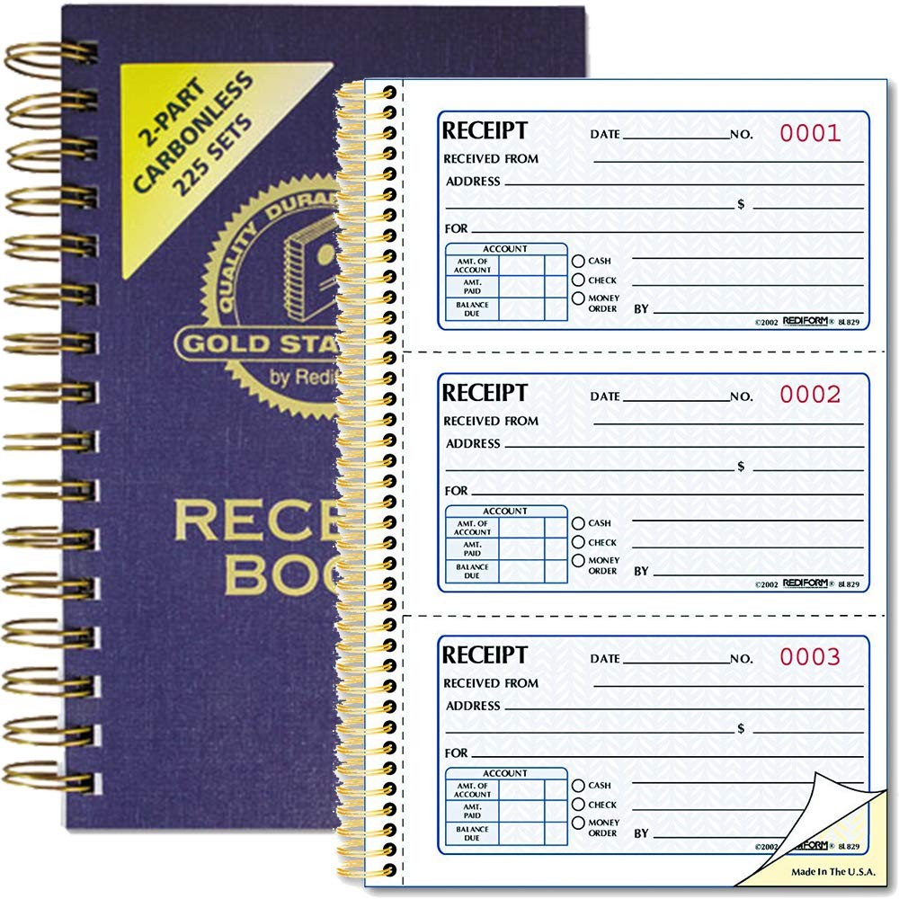 Money Receipt Book, Gold Standard, Two-Part Carbonless, 8.5 x 5.5, 3 per Page…