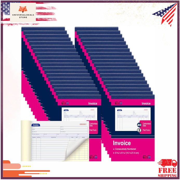 40 Pack Carbonless Invoice Books 2 Part Receipt Pads Consecutively Numbered