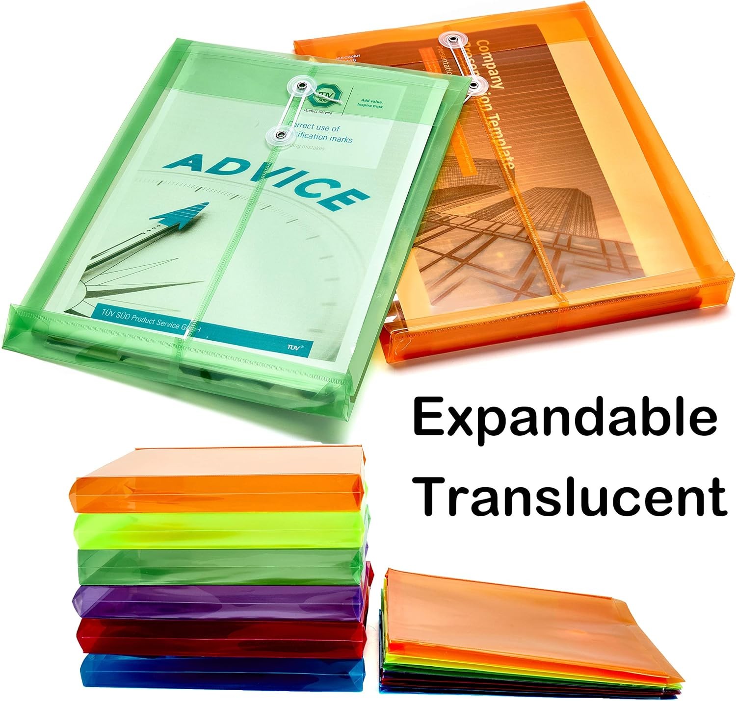 6 Pack Plastic Envelopes Poly Expandable Assorted Colors 6