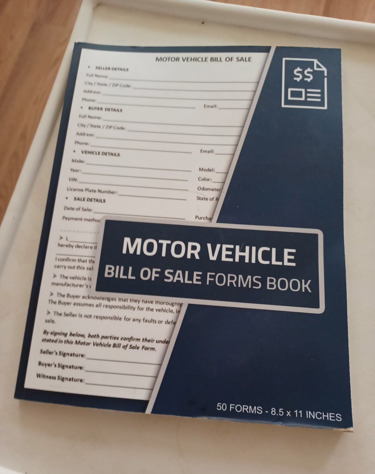 Motor Vehicle Bill of Sale Forms Book, 50 Forms, 8.5 x 11 Inches