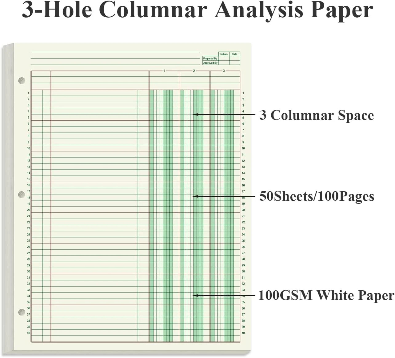 Columnar Analysis Pad 3 Column Ledger – 3 Hole Punched Accounting Ledger Book Re
