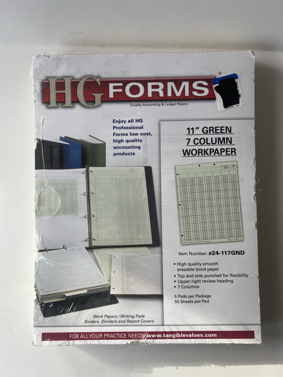 HG Forms 24-117GND 11 Inch Green 7 Column Workpaper Accounting Ledger 5 Pad Pack