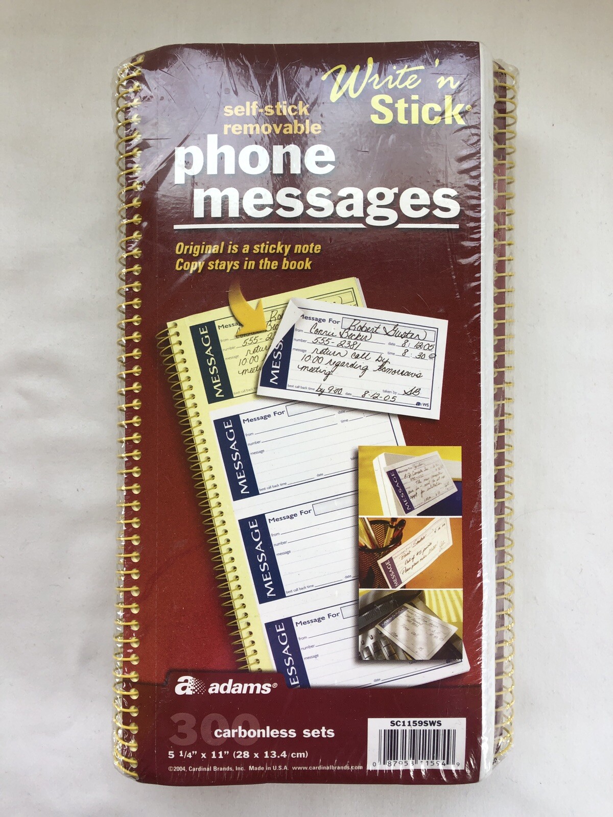 Adams Write N’ Stick Phone Message Book Carbonless 5-1/4″x11″ SC1159SWS – 4 Pack