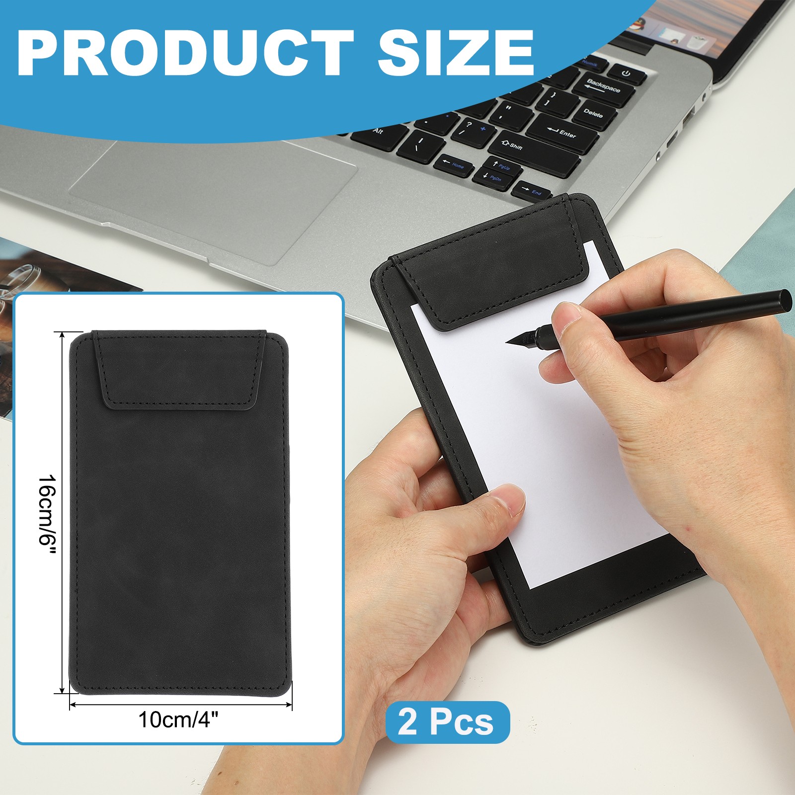 2 Pack Mini Clipboard 6″ x 4″ Leather Small Clipboard with Pen Holder Black]