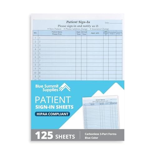 125 Patient Sign In Sheets, HIPAA Compliant, Blue | Carbonless 3 part forms,…