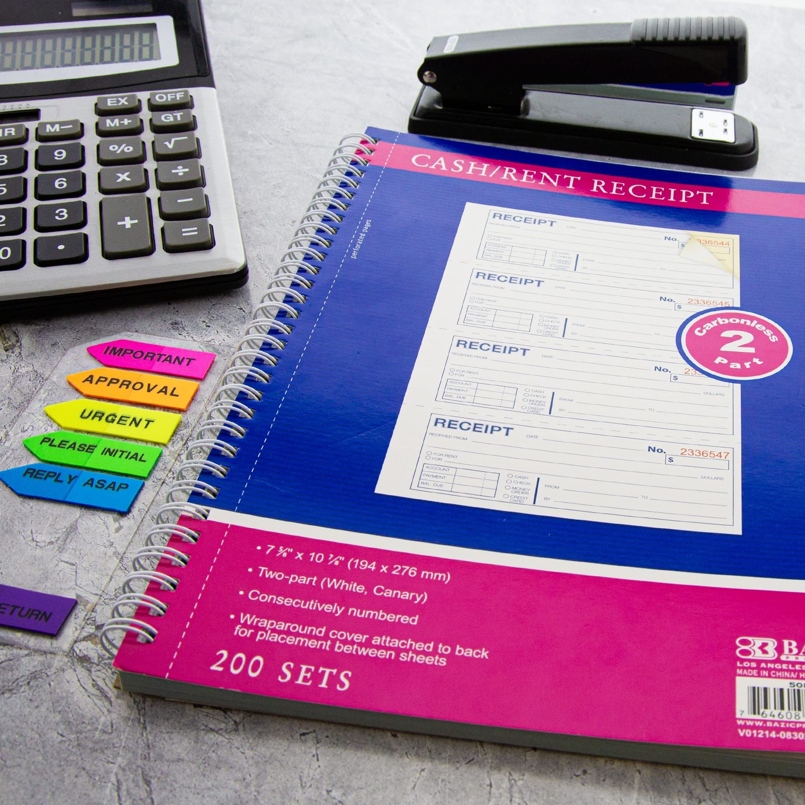 BAZIC Products Spiral Bound Receipts Book for Landlords, Business & 200 Sets