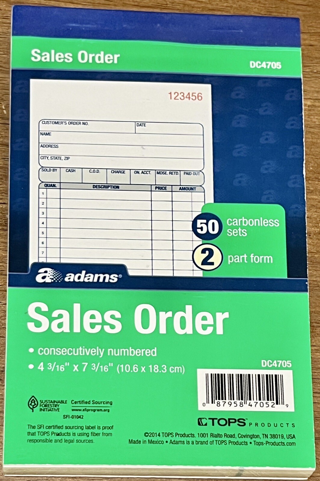 Adams Sales Order Book, 2-Part, Carbonless, White/Canary, 4-3/16 X 7-3/16 Inches