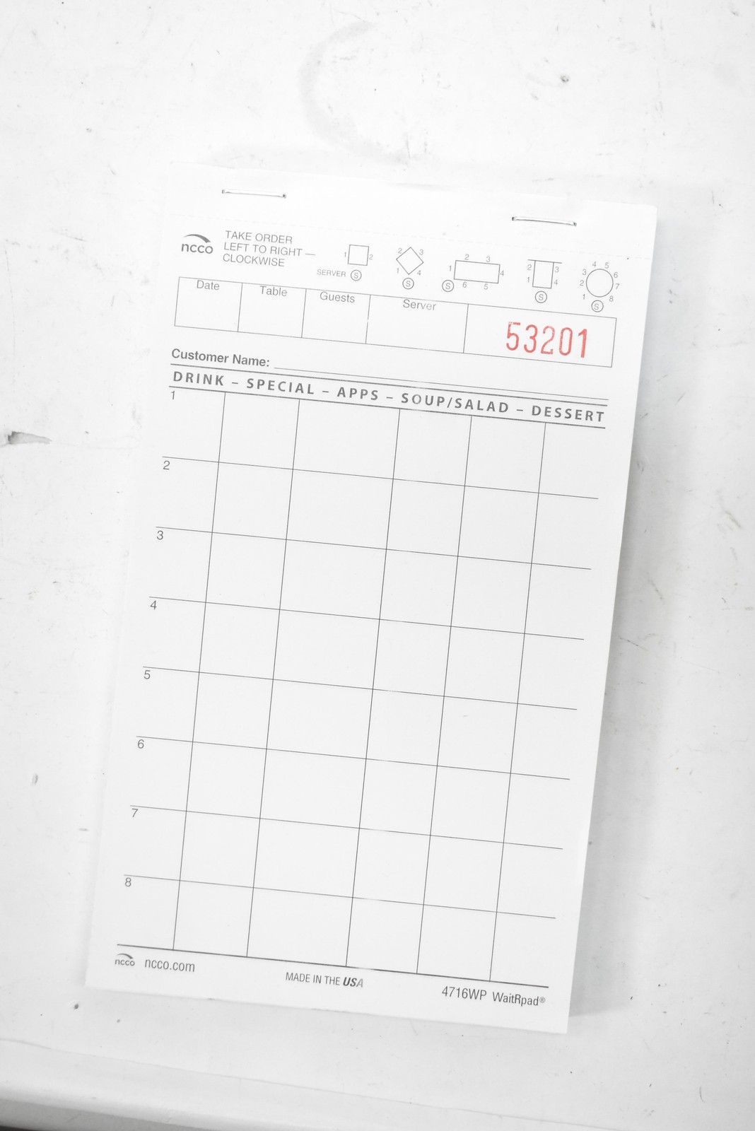 NCCO 4716WP WaitRpad Restaurant Numbered Guest Check Sales Order Pads 10 Pack