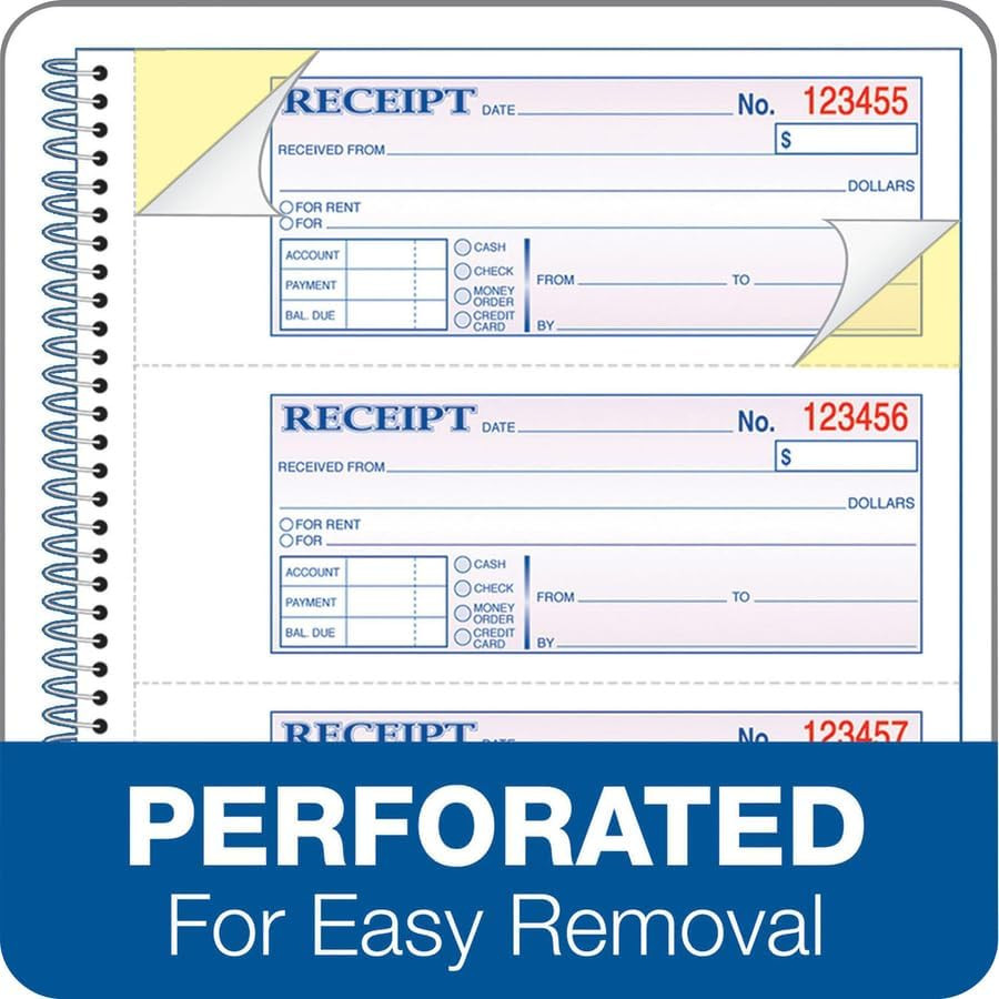 SC1182PK Money Receipt Book,Spiral,2-Part,7-5/8-Inch X11-Inch,1000/Pk,We/Ca