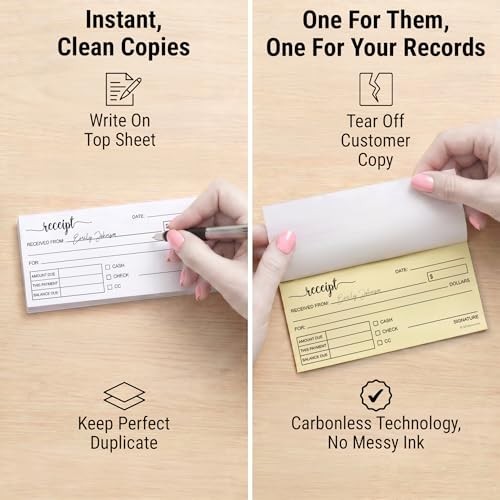 Receipt Book with Carbon Copies for Small Boutique Business, 2-Part Carbonless
