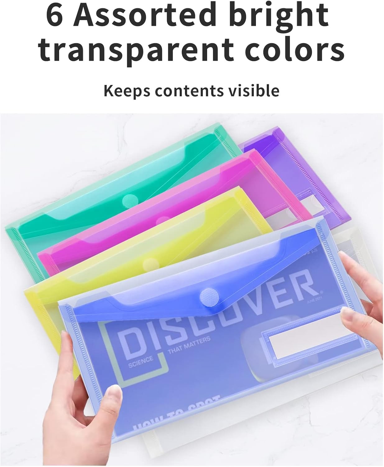 24 Pack A6 Plastic Pencil Pouch, Clear File Envelopes with Label Pocket, School