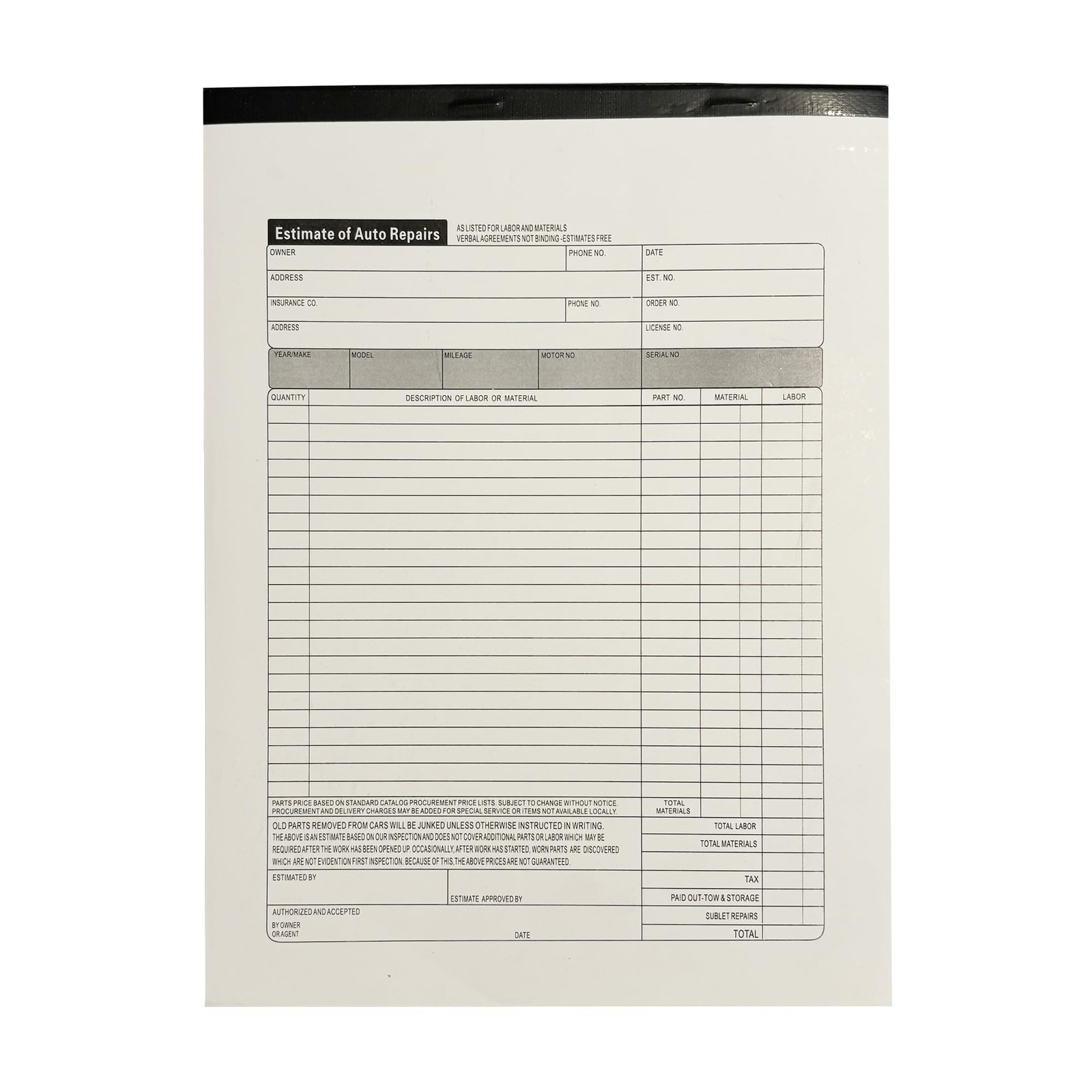 Roll Maven 10 Pack Auto Repair Estimate Book, 2-Part, 10 Pack, White
