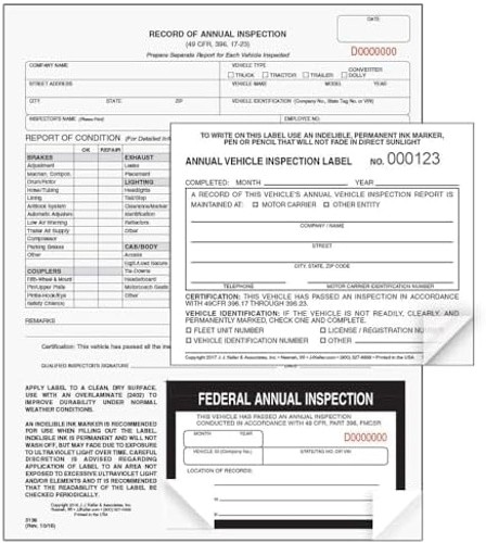 J. J. Keller 10-Pack, Record of Annual Inspection Form with Inspection Label …