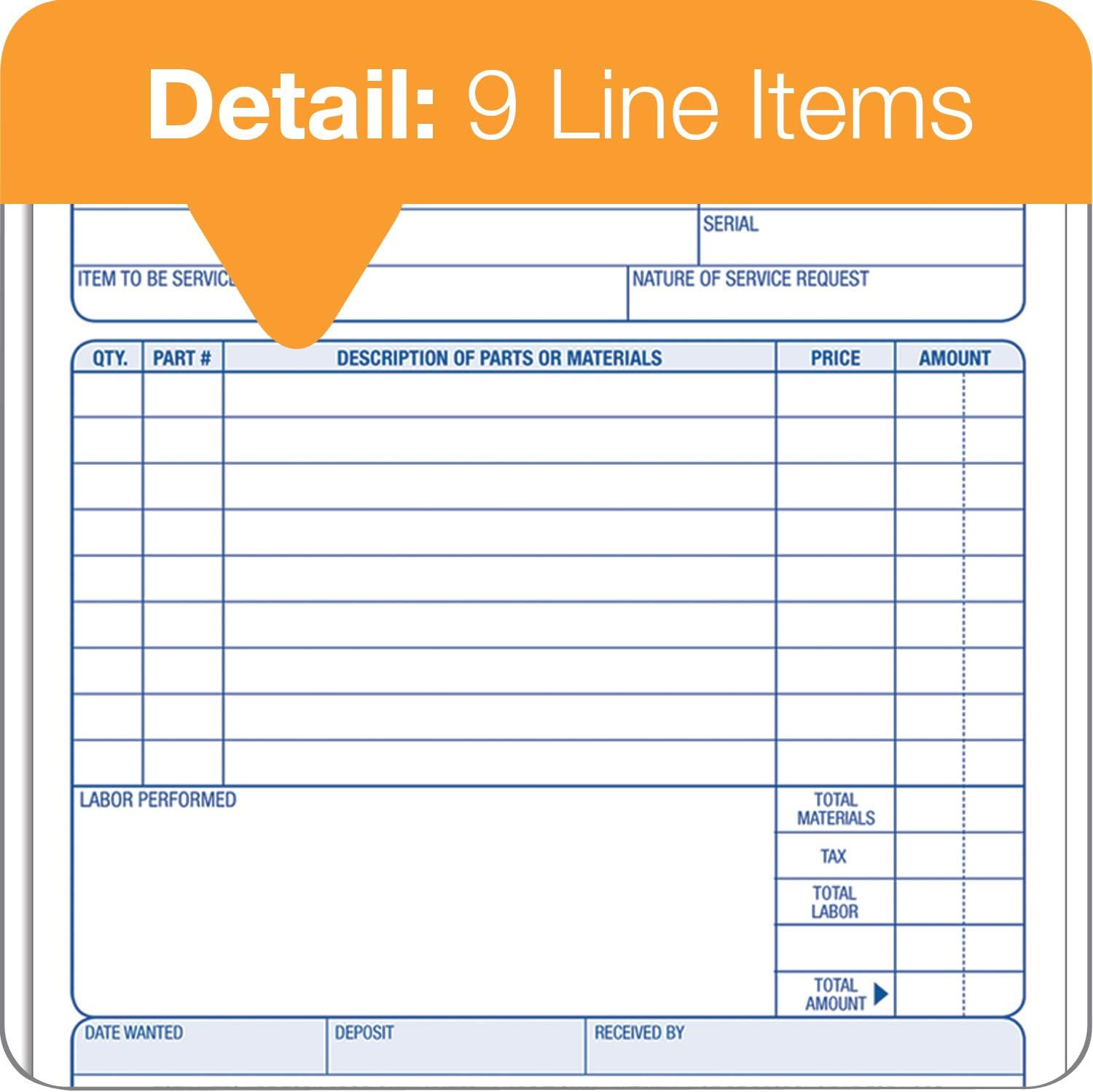 Repair Order Book, 3-Part Carbonless, White/White/White, 5-9/16 X 8-7/16 Inches
