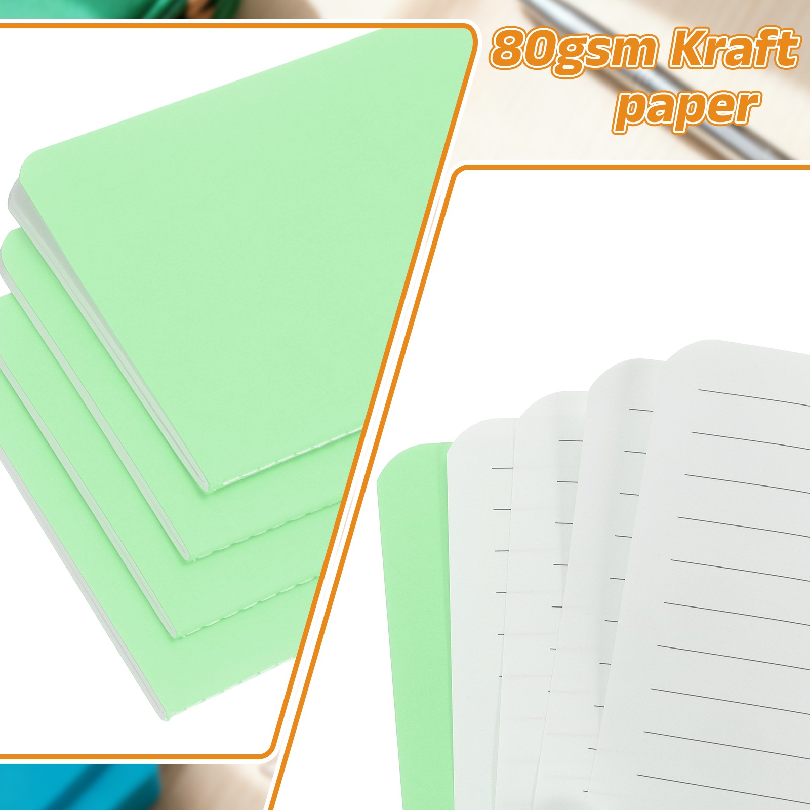 6 Pack A6 Notebook, A6 Journal Mini Notebook Pocket Kraft,Light Green