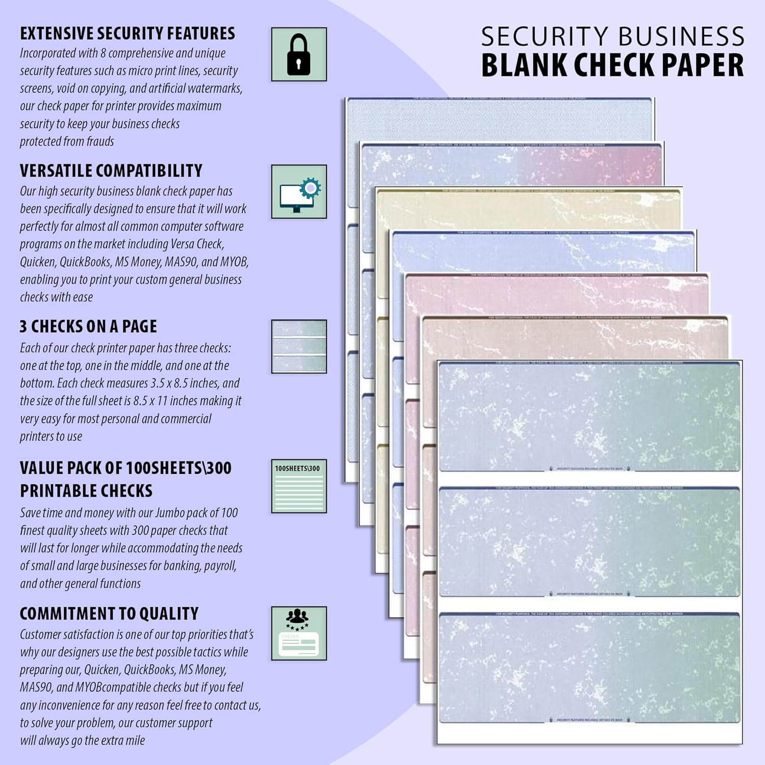 300 Computer Checks “Ultimate Security” – Heavy Paper 28# Blank Check Stock for