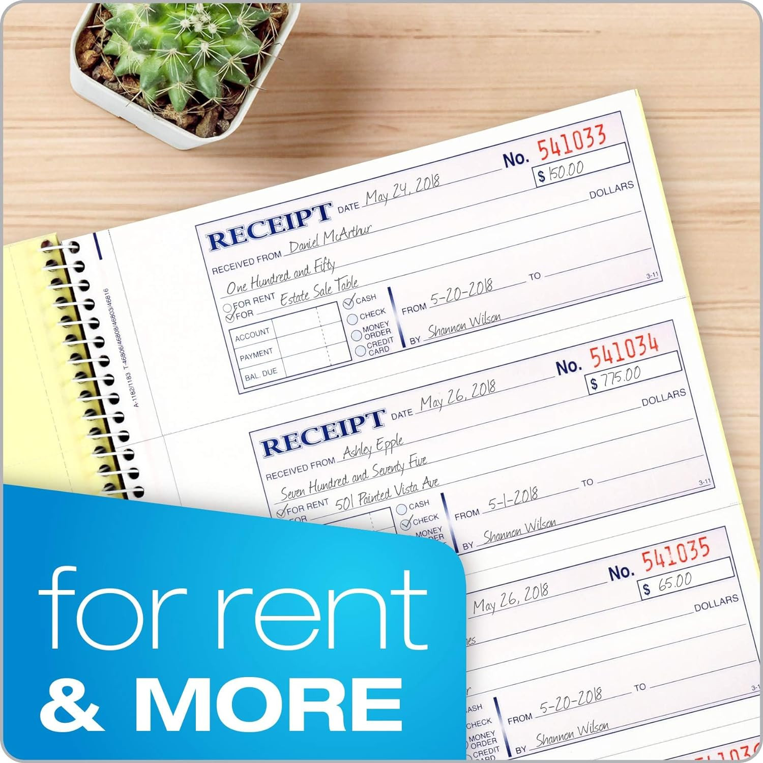 Money and Rent Receipt Book, 2-Part Carbonless, 7-5/8″ X 11″, Spiral Bound, 200