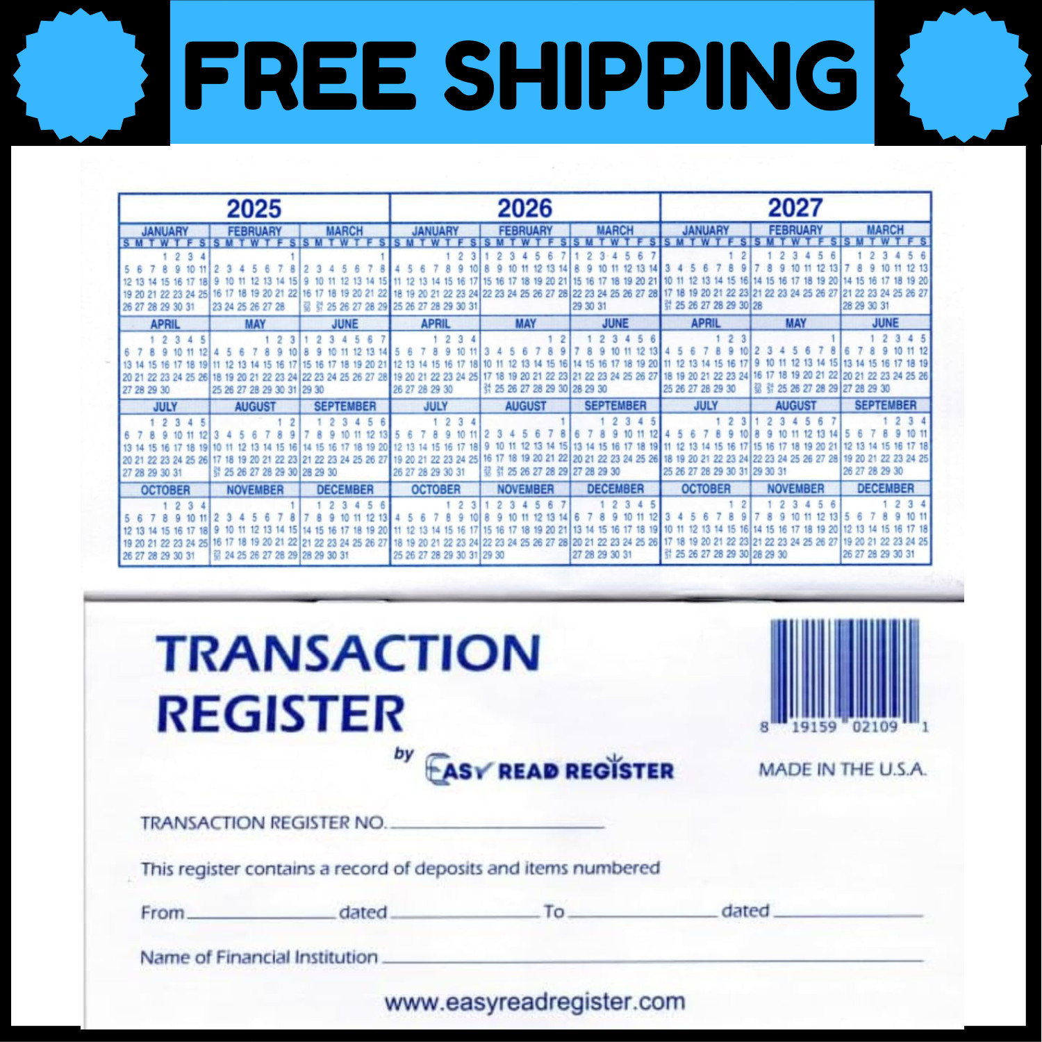 12 Checkbook Transaction Registers 2025-2026-2027 Calendars Check Book Bank …