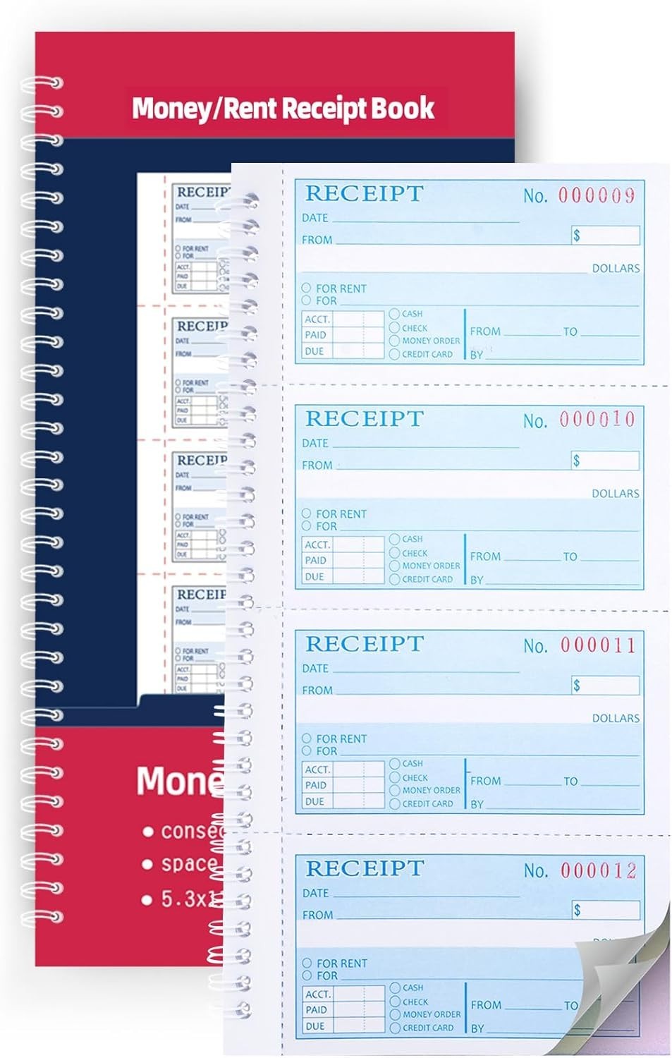 Professional Carbonless Receipt Book with Spiral Binding – 3-Part, 5.3″ x 11.22″