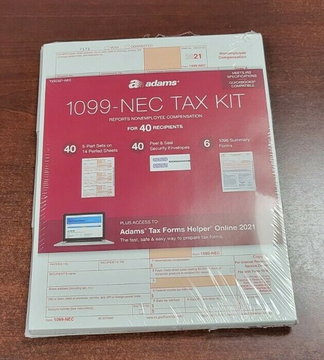 2021 40 RECIPIENT VENDOR ADAMS 1099-NEC IRS TAX FORM KIT LASER INKJET 1099 1096