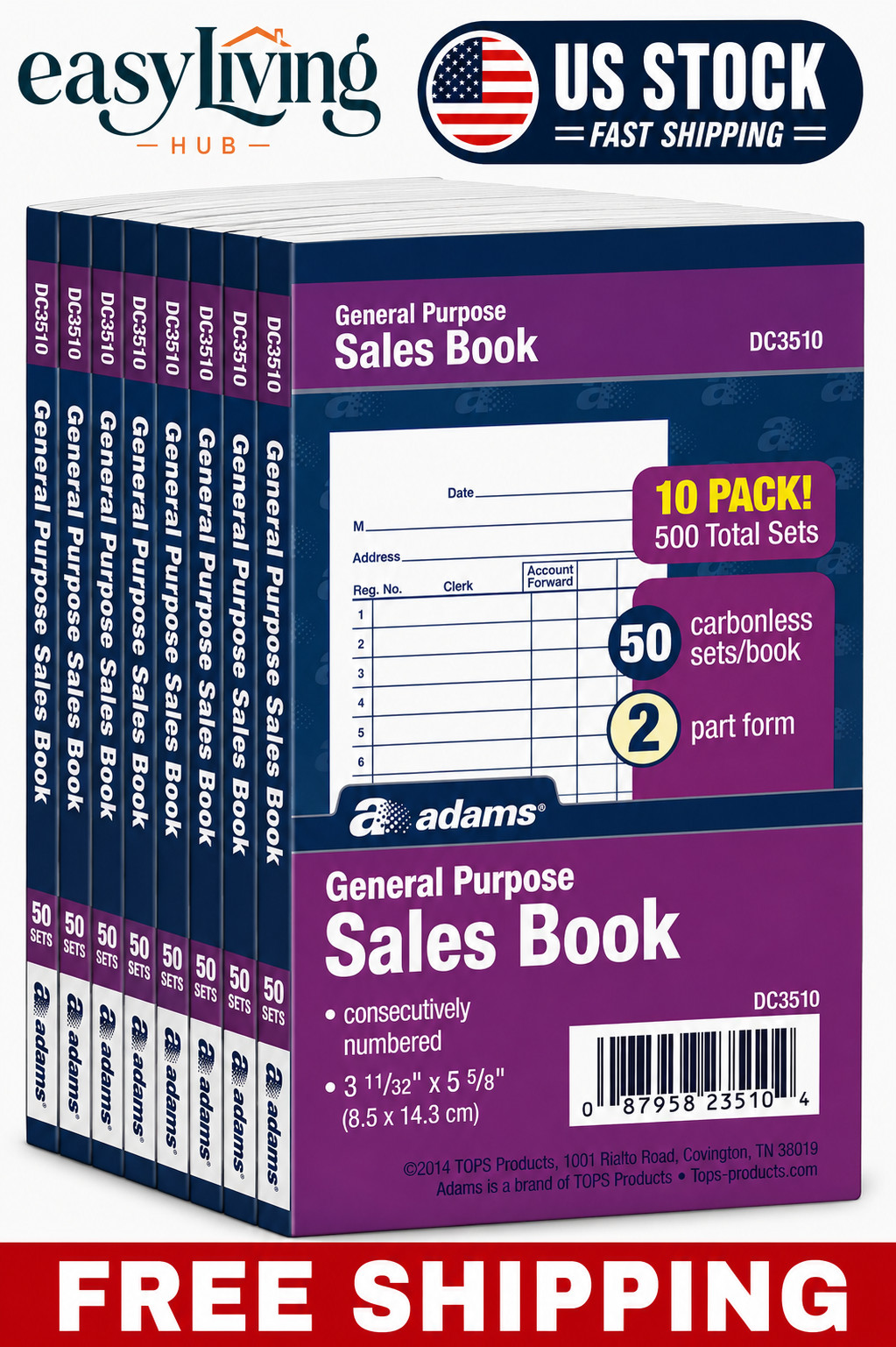 General Purpose Sales Book, 2-Part, Carbonless, White/Canary