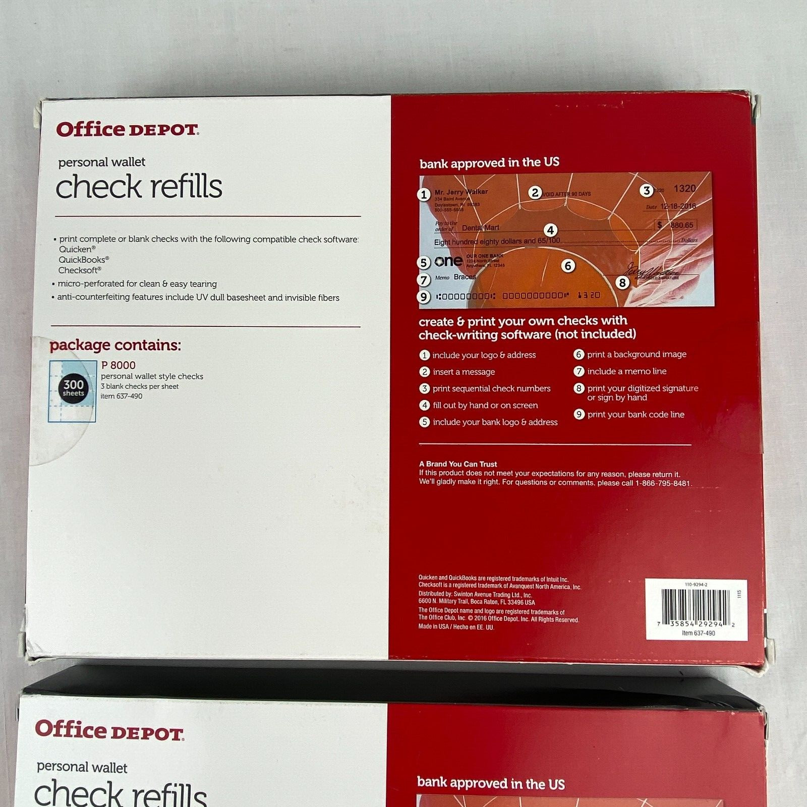 Office Depot Personal Wallet Check Refills 900 Item 637-490 LOT 2 Boxes 2x B19