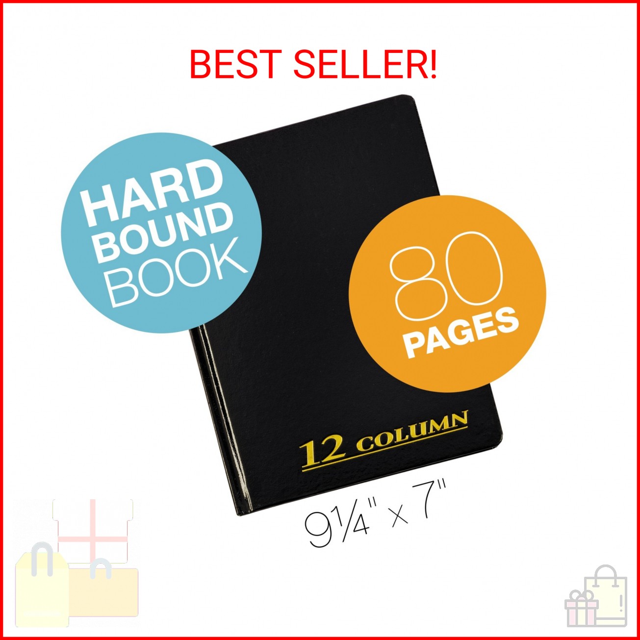 Adams Account Book, 7 x 9.25 Inches, Black, 12-Columns, 80 Pages (ARB8012M)