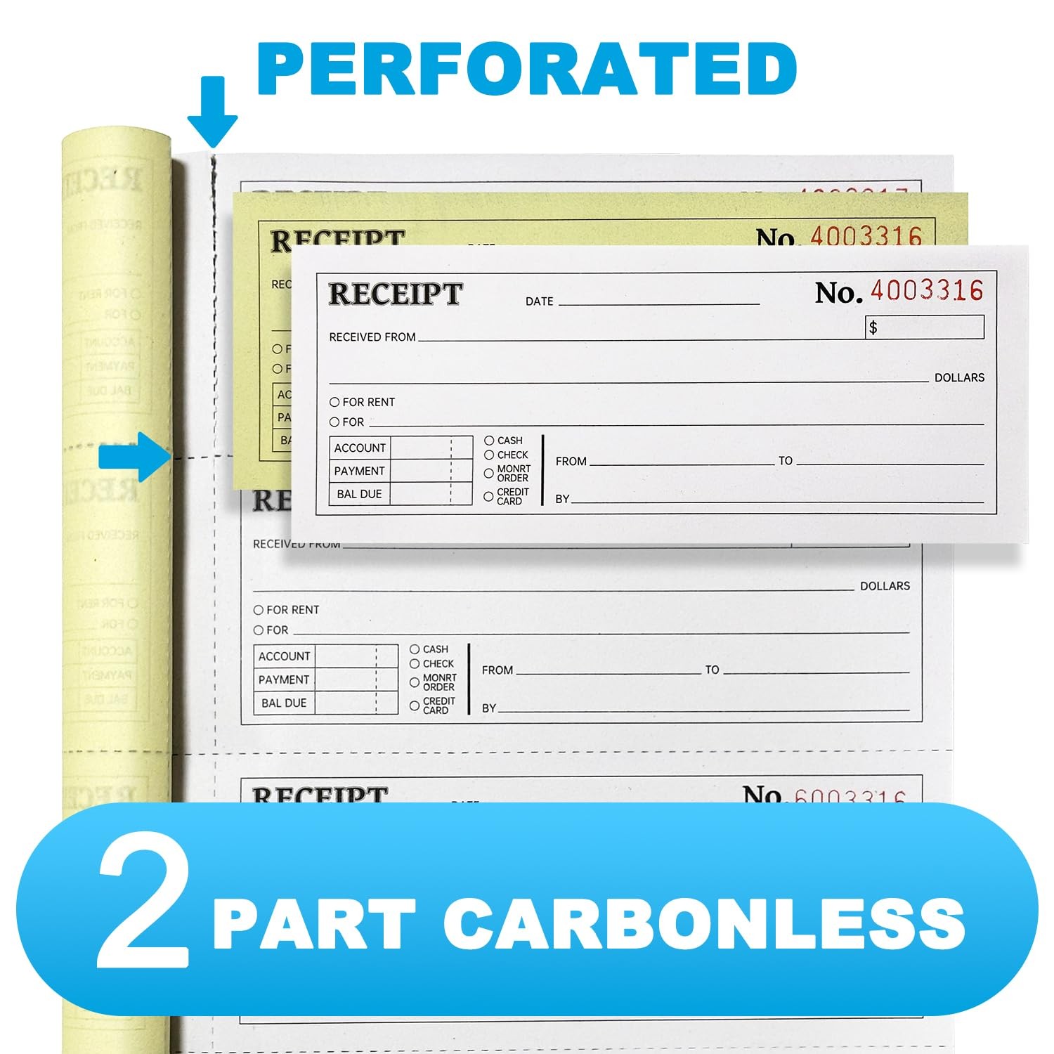 6-Pack Large Cash & Rent Receipt Books, Better Office Products, 2-Part ‎pink
